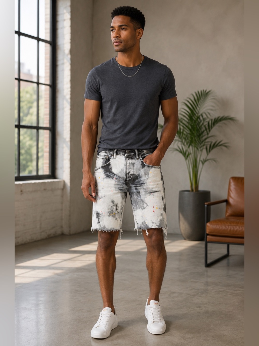 NWT Purple Brand PURPLE Bleached Out Spattered Cutoff Denim Shorts Men SIZE 33